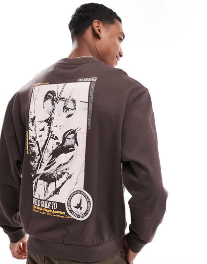 Oversized Sweatshirt With Photographic Back Bird Print