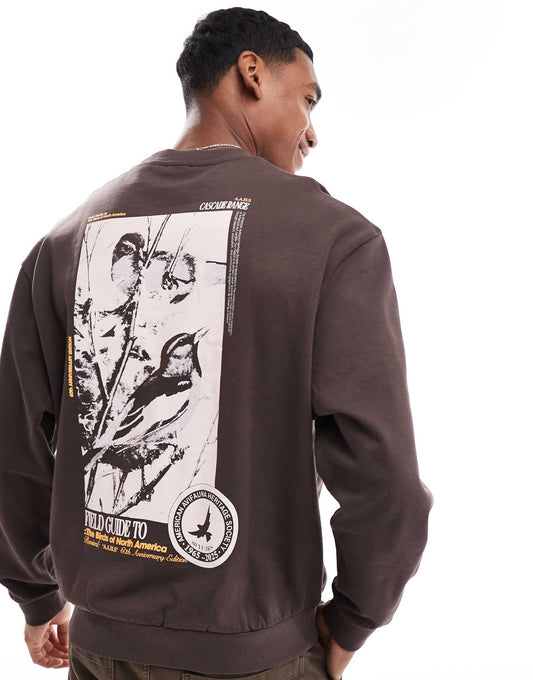Oversized Sweatshirt With Photographic Back Bird Print