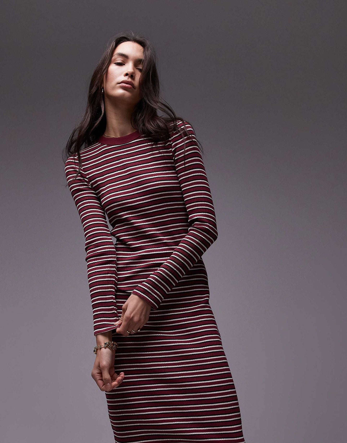 Stripe Long Sleeve Maxi Dress