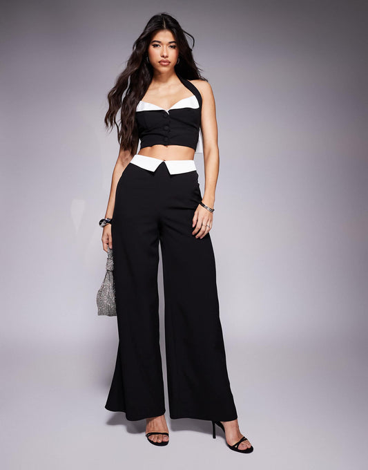 Co-Ord Satin Contrast Wide Leg Trouser