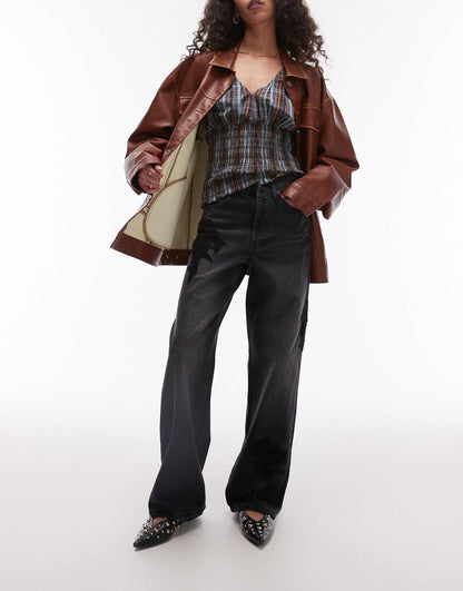 Mid Rise Loose Fit Straight Jean With Lace Detail