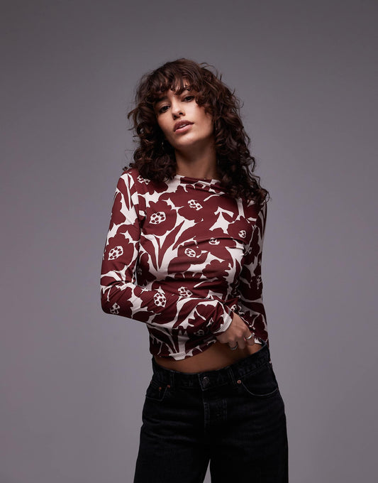 Microfibre All Over Floral Long Sleeve Top