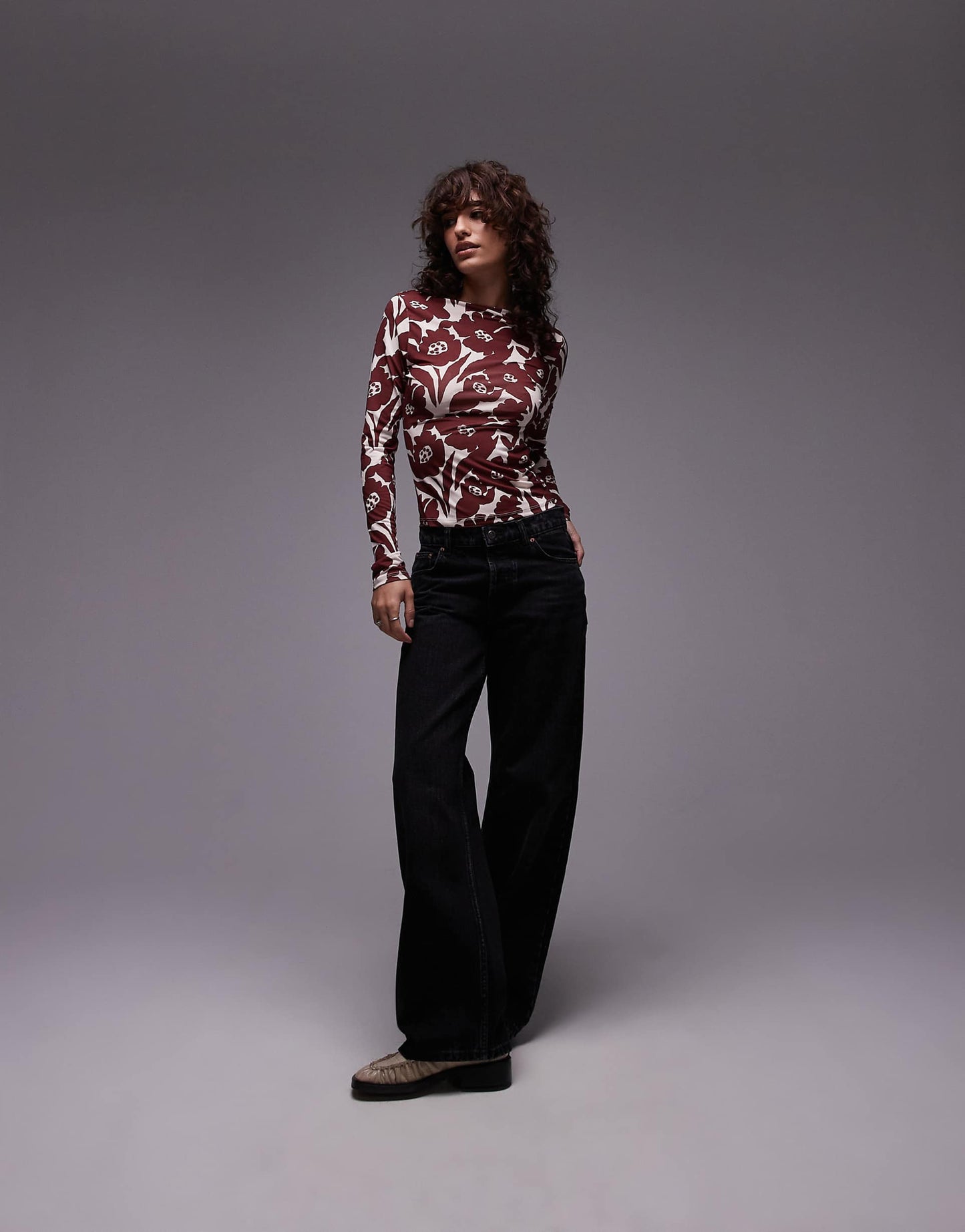 Microfibre All Over Floral Long Sleeve Top