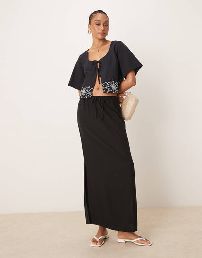 Tall Linen Mix Elasticated Waist Midi Skirt