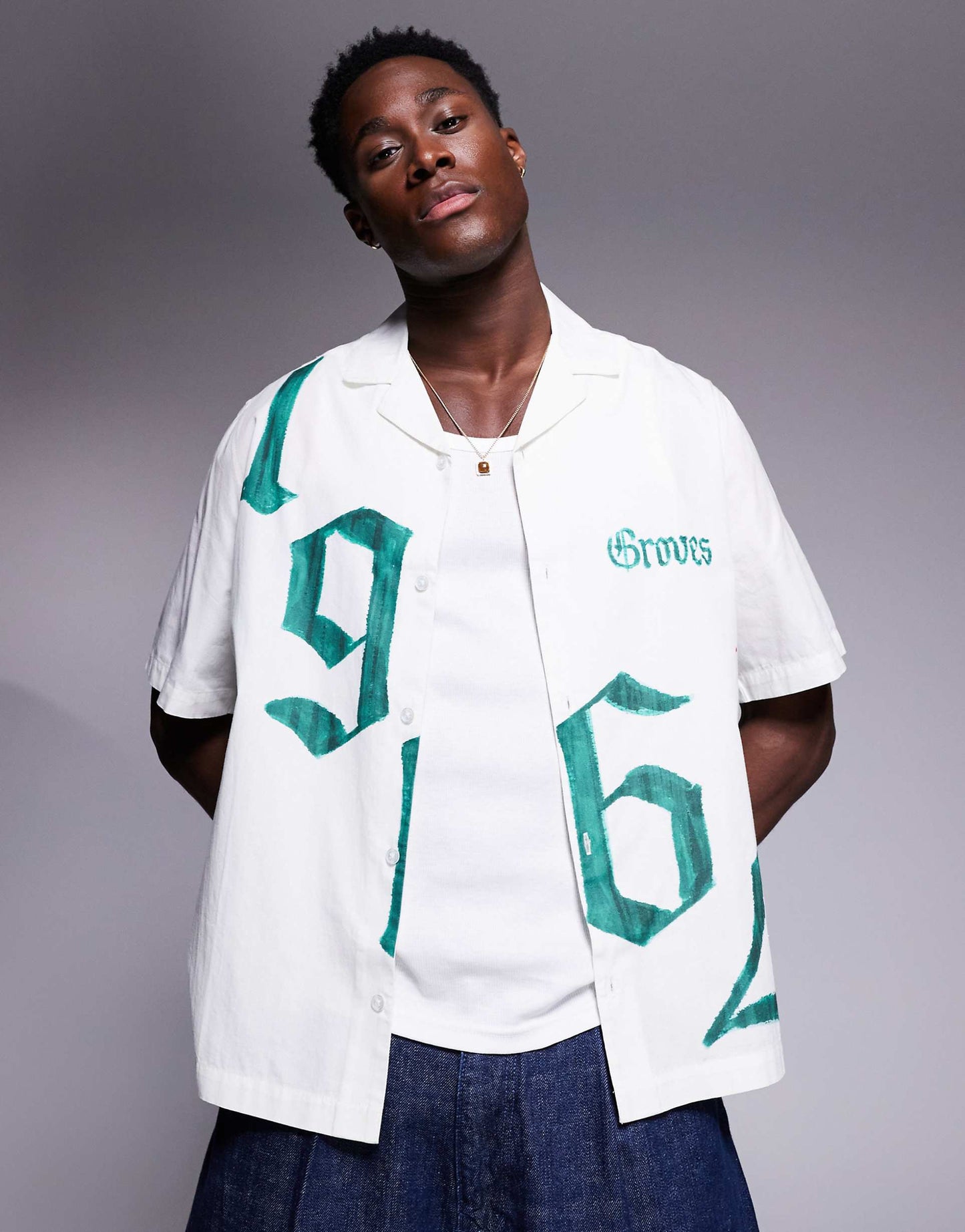 Boxy Revere Shirt With Front Placement Print - Ivory