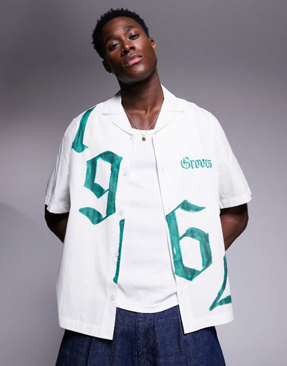 Boxy Revere Shirt With Front Placement Print - Ivory