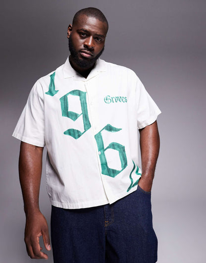 Boxy Revere Shirt With Front Placement Print - Ivory