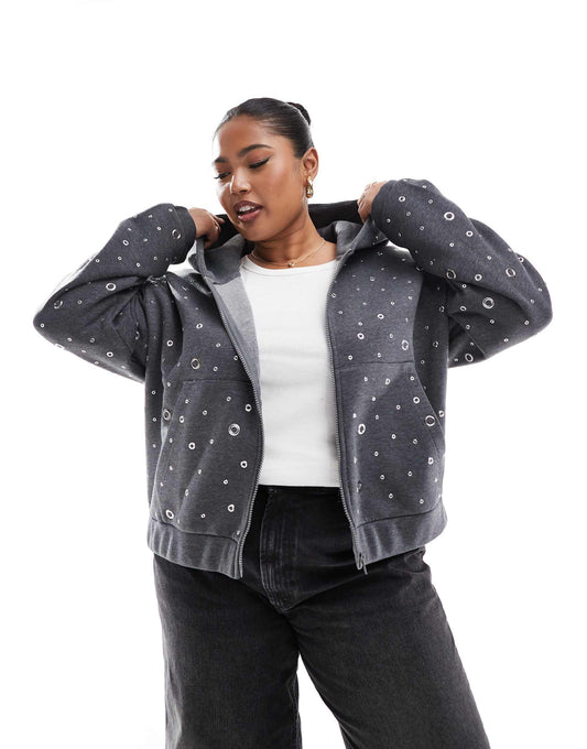 Curve Eyelet Zip Through Hoodie