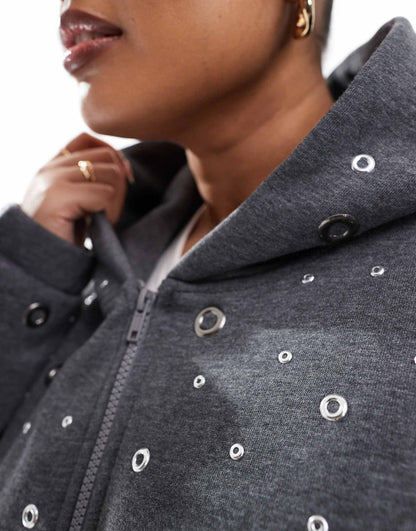 Curve Eyelet Zip Through Hoodie