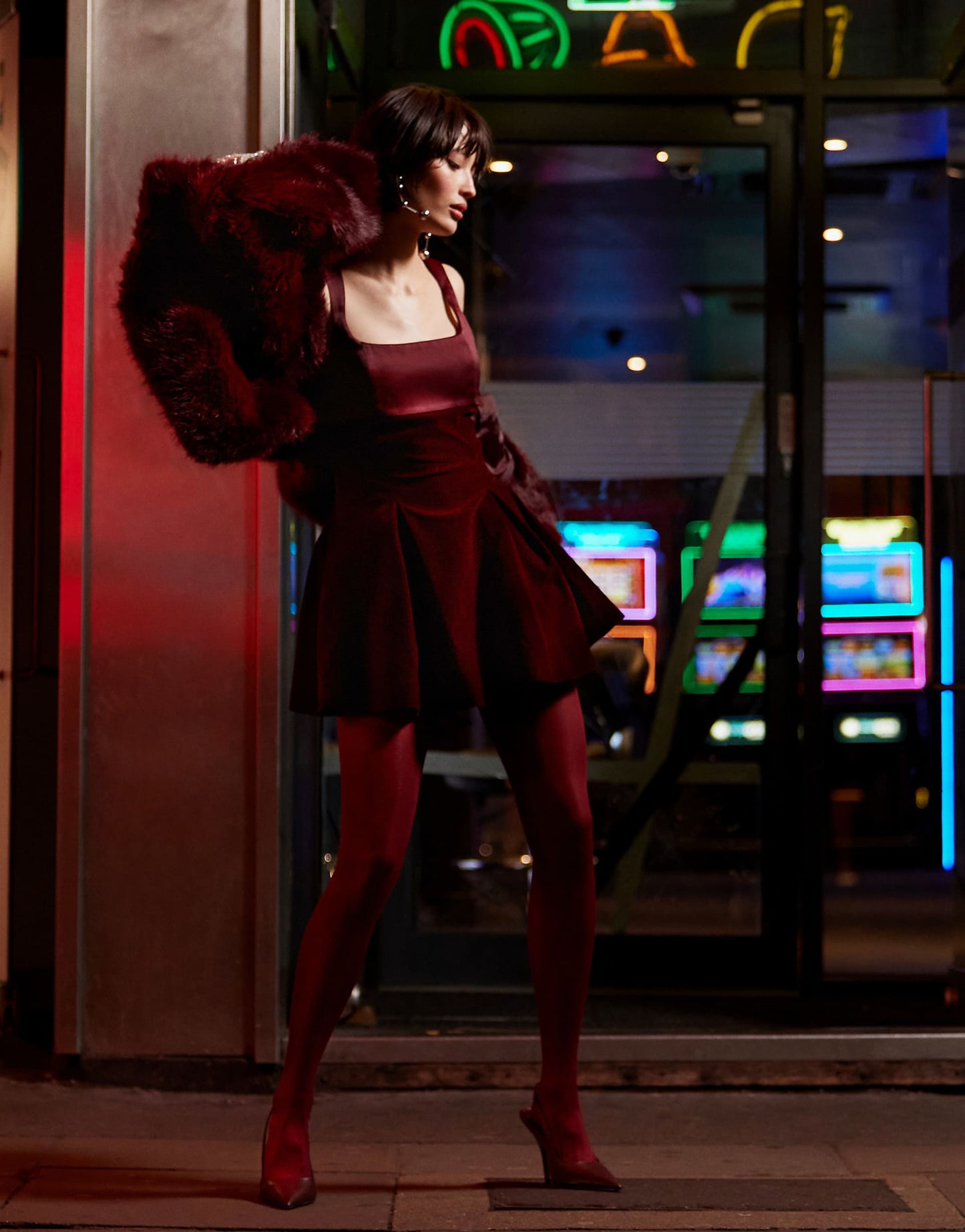 Exclusive Velvet Square Neck Flippy Hem Mini Dress