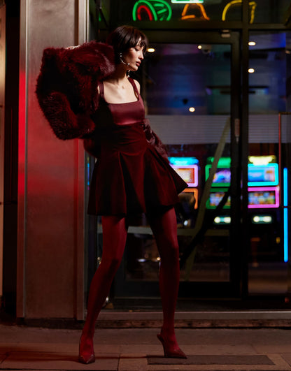 Exclusive Velvet Square Neck Flippy Hem Mini Dress