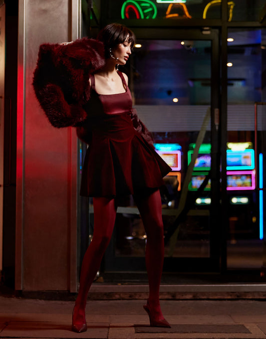 Exclusive Velvet Square Neck Flippy Hem Mini Dress