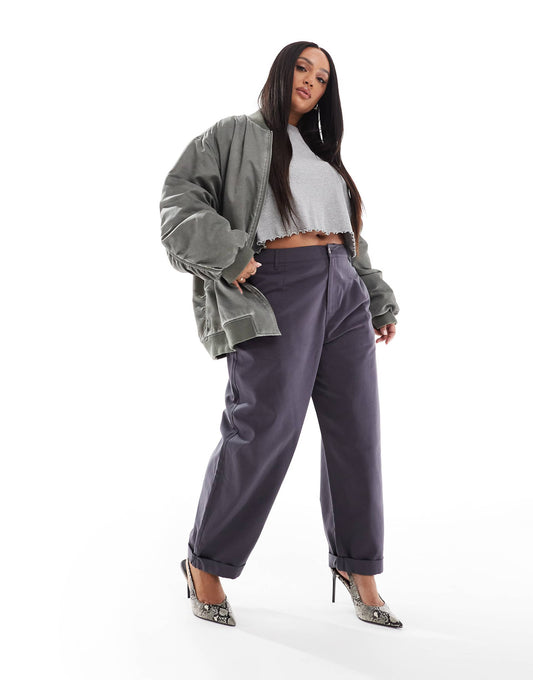 Curve Barrel Trousers With Turn Up Detail