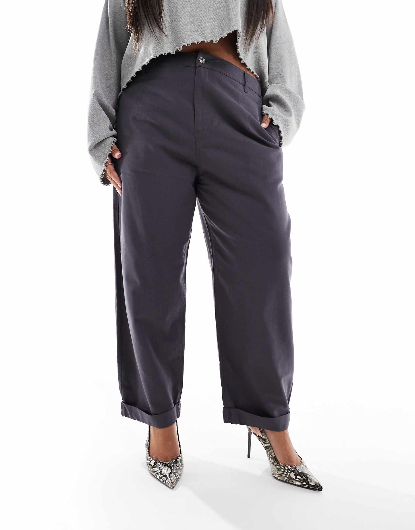 Curve Barrel Trousers With Turn Up Detail