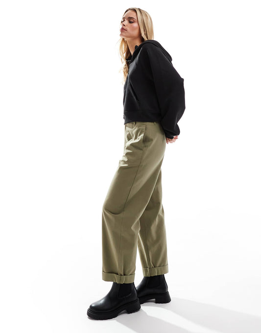 Petite Barrel Trousers With Turn Up Detail