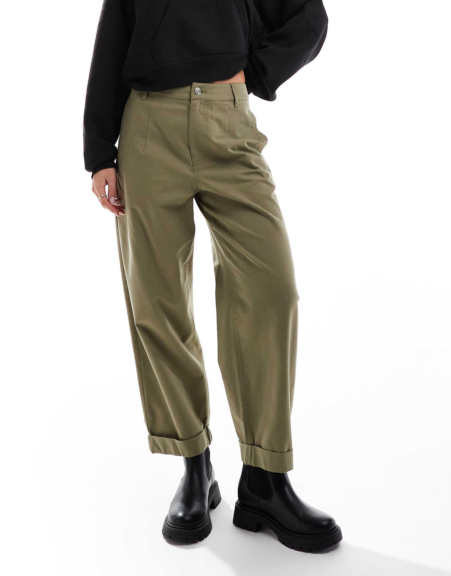 Petite Barrel Trousers With Turn Up Detail