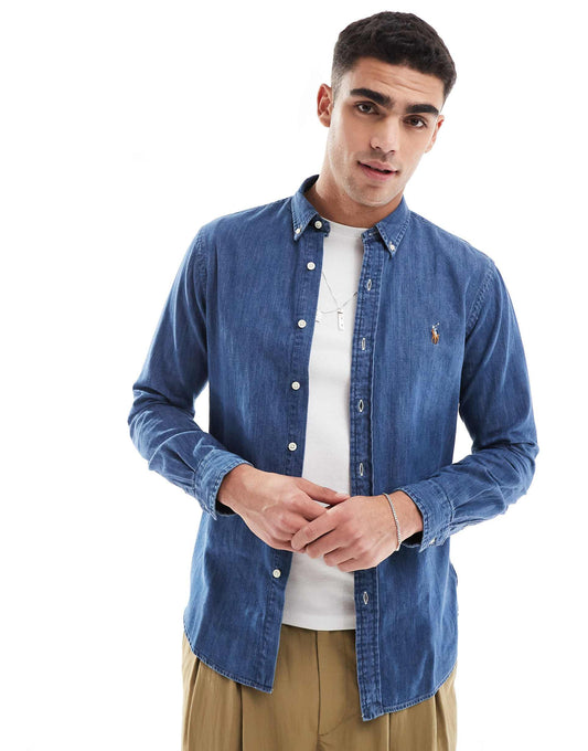 Icon Logo Slim Fit Denim Shirt