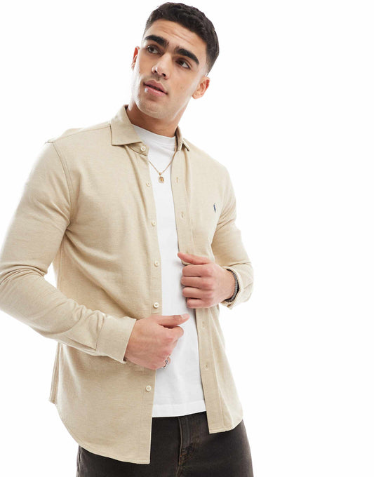 Icon Logo Estate Collar Herringbone Print Jersey Shirt