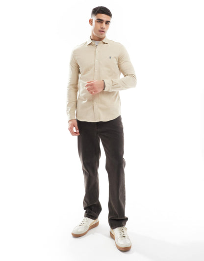 Icon Logo Estate Collar Herringbone Print Jersey Shirt