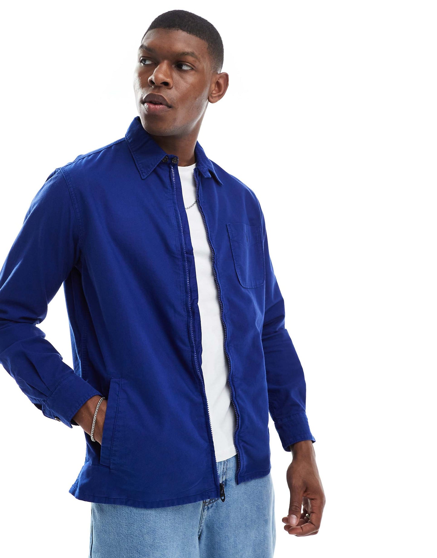 Icon Logo Pocket Zip Front Garment Dyed Oxford Over Shirt