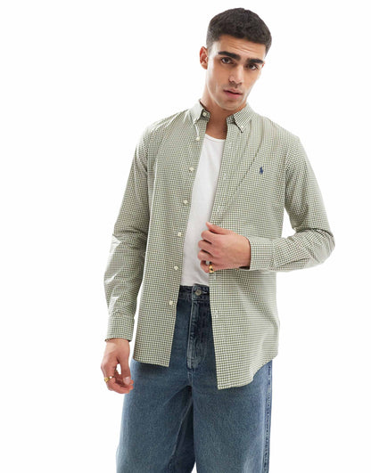Icon Logo Slim Fit Gingham Check Stretch Poplin Shirt