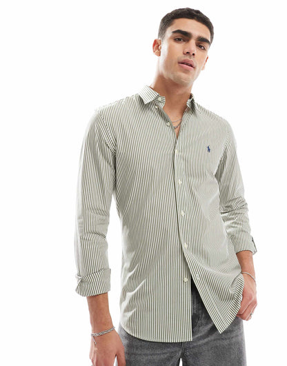 Icon Logo Slim Fit Stripe Stretch Poplin Shirt
