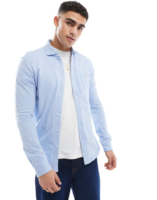 Icon Logo Estate Collar Herringbone Print Jersey Shirt