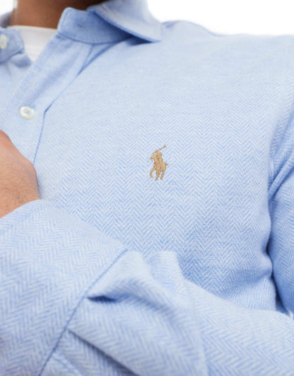 Icon Logo Estate Collar Herringbone Print Jersey Shirt