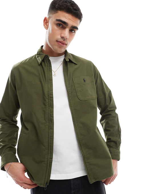Icon Logo Pocket Zip Front Garment Dyed Oxford Over Shirt