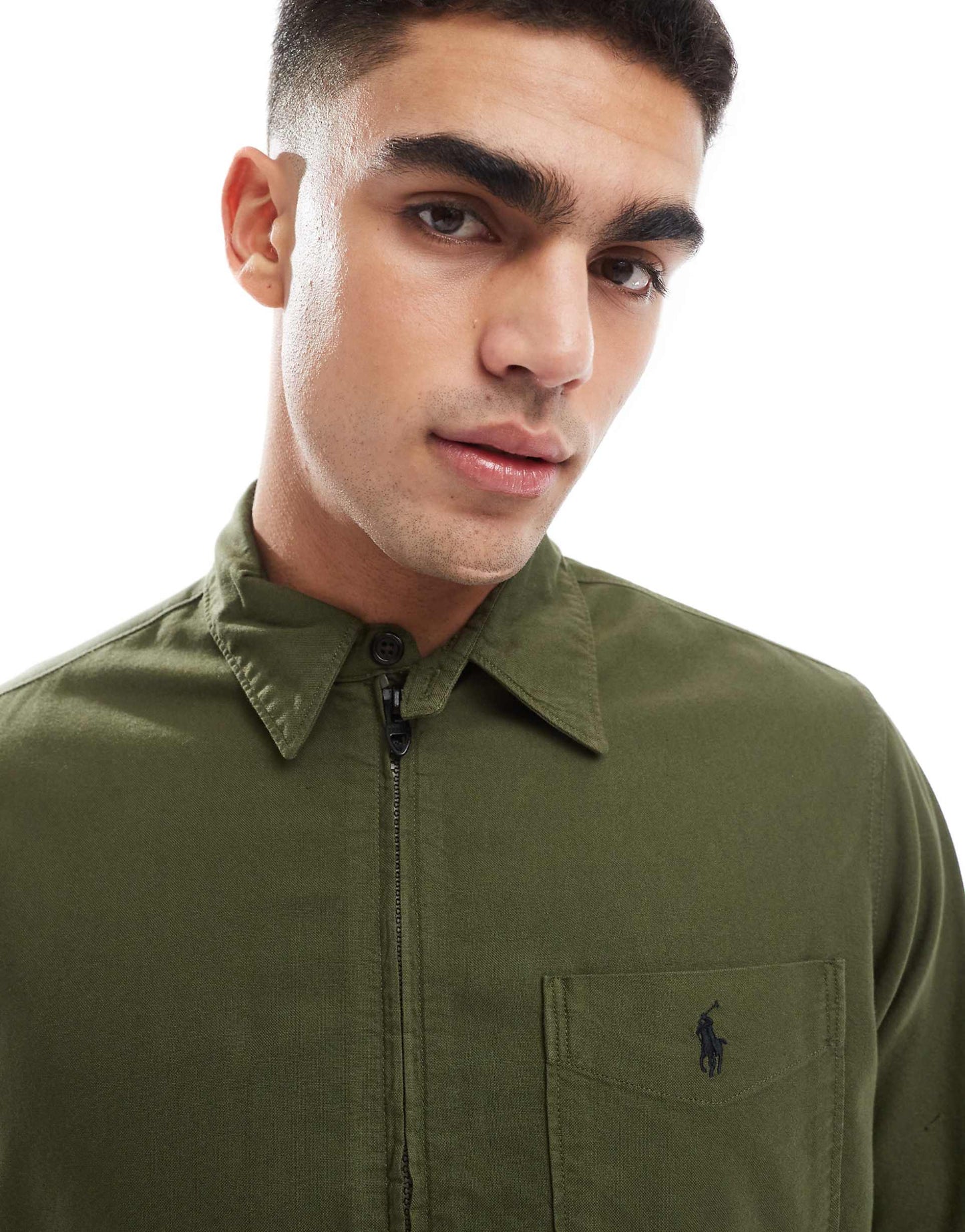 Icon Logo Pocket Zip Front Garment Dyed Oxford Over Shirt