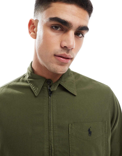 Icon Logo Pocket Zip Front Garment Dyed Oxford Over Shirt