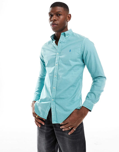 Icon Logo Slim Fit Garment Dyed Oxford Shirt