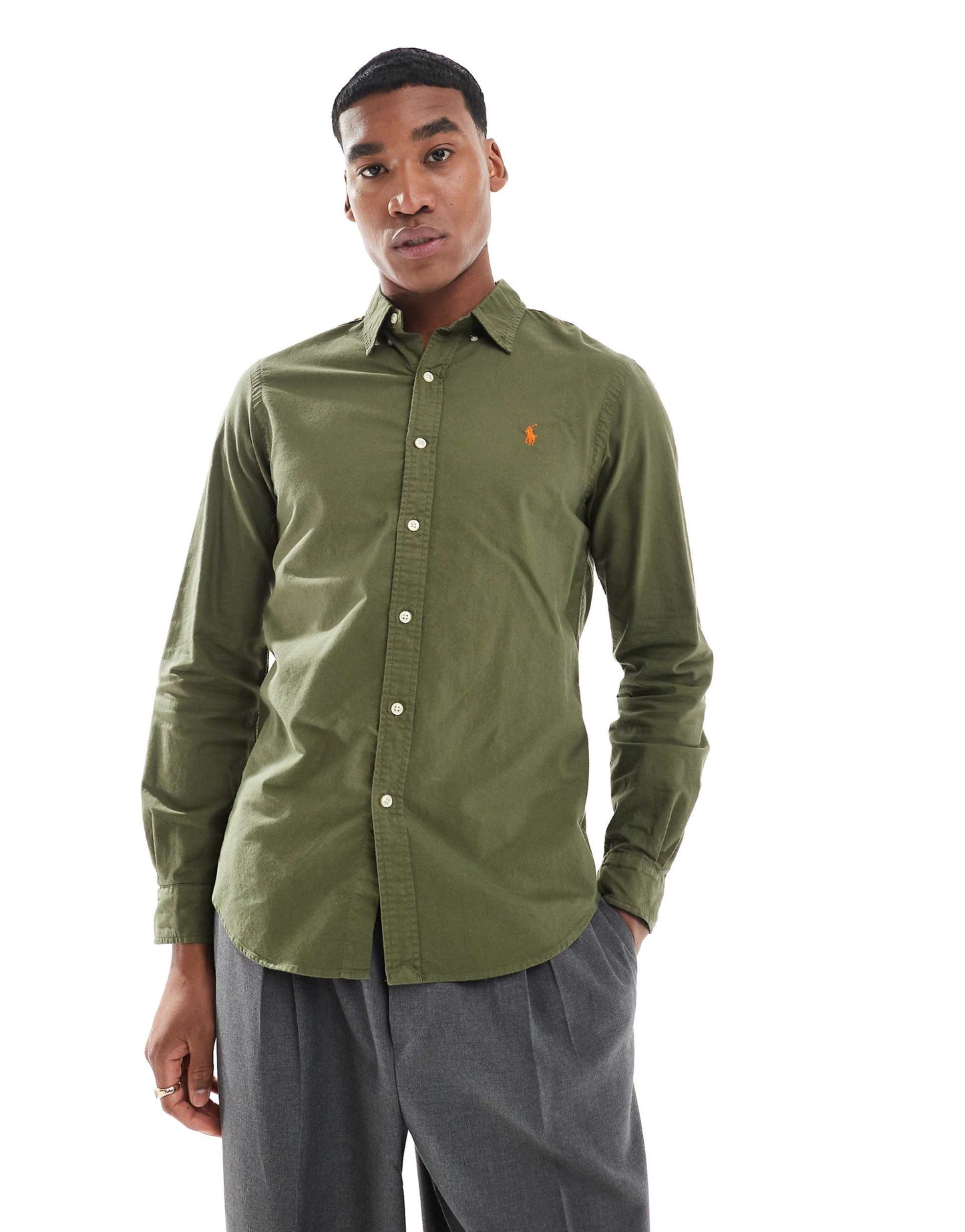 Icon Logo Slim Fit Garment Dyed Oxford Shirt