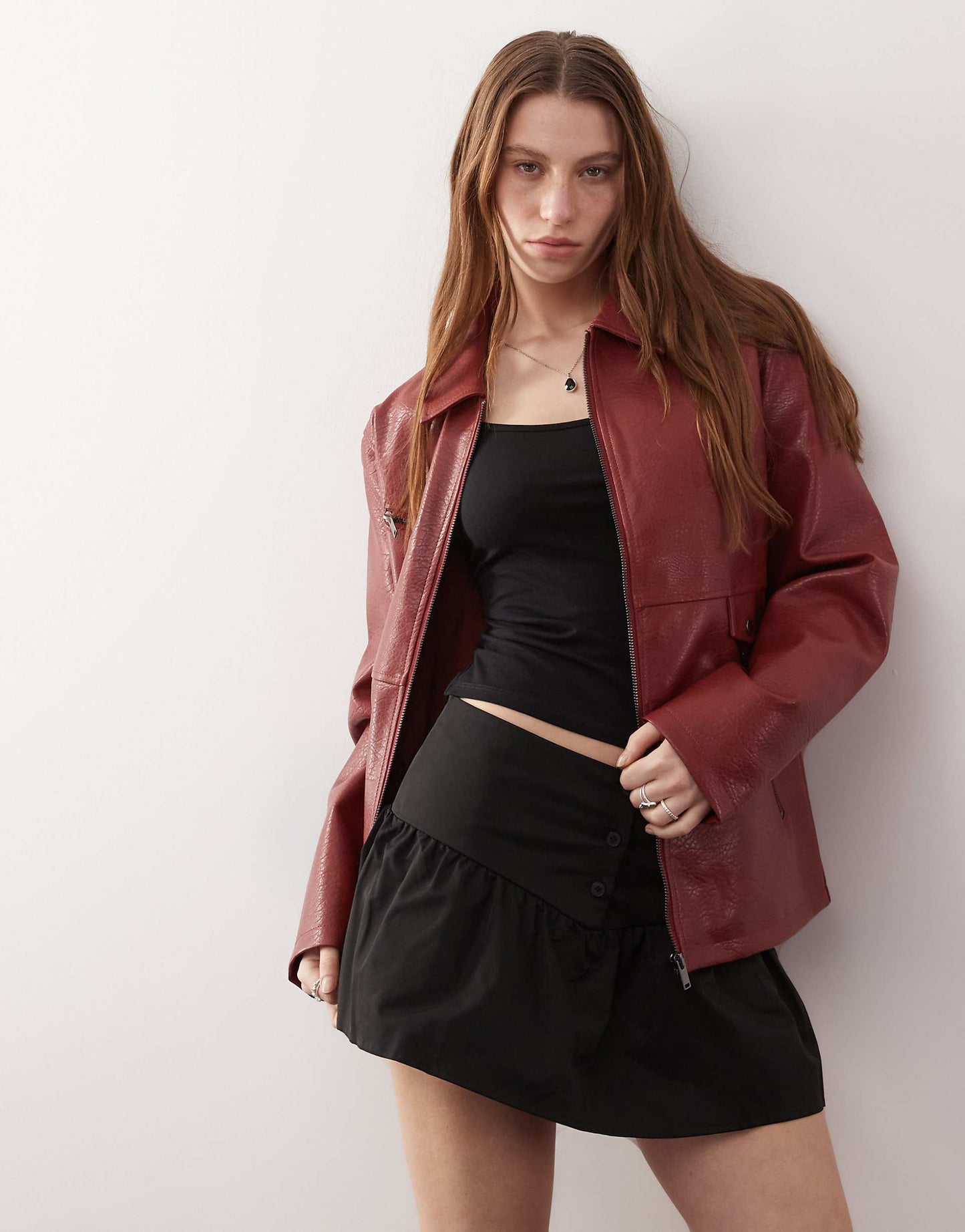 Oversized Faux Leather Racer Jacket