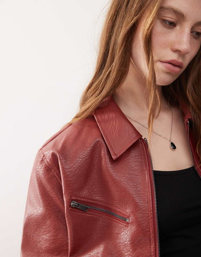 Oversized Faux Leather Racer Jacket