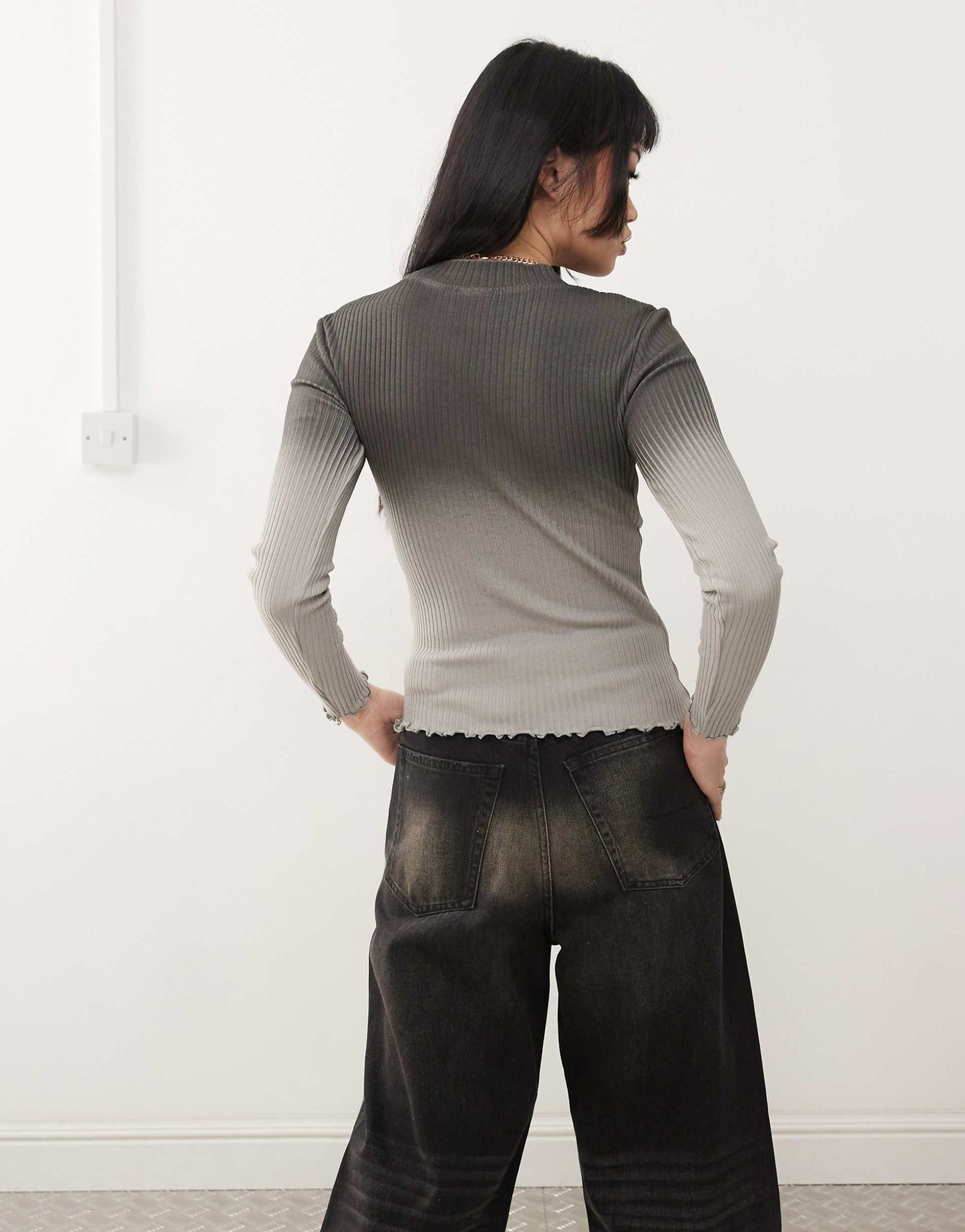Ribbed Long Sleeve Lettuce Edge Top