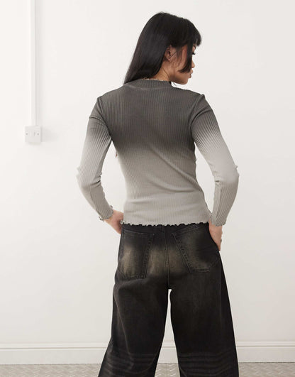 Ribbed Long Sleeve Lettuce Edge Top