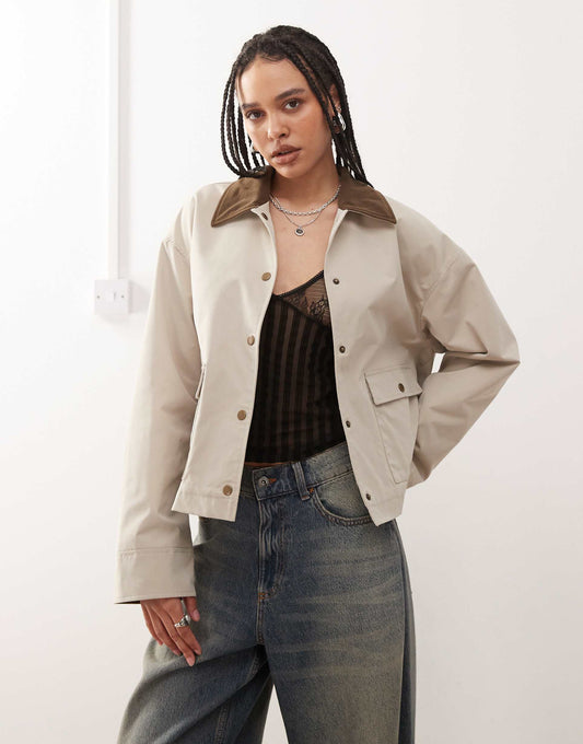 Contrast Collar Lightweight Barn Jacket