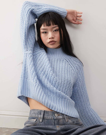 High Neck Cropped Knitted Jumper