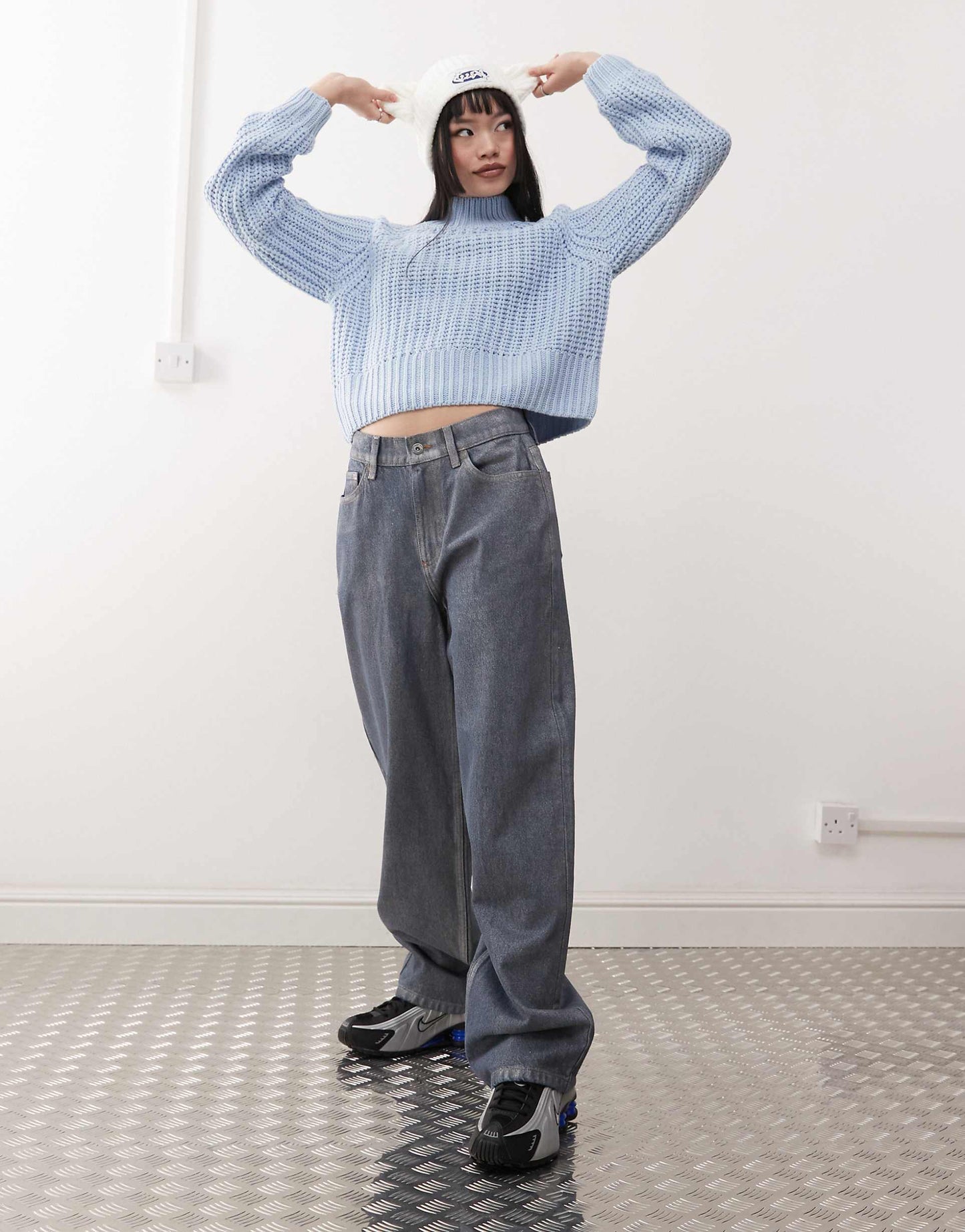 High Neck Cropped Knitted Jumper