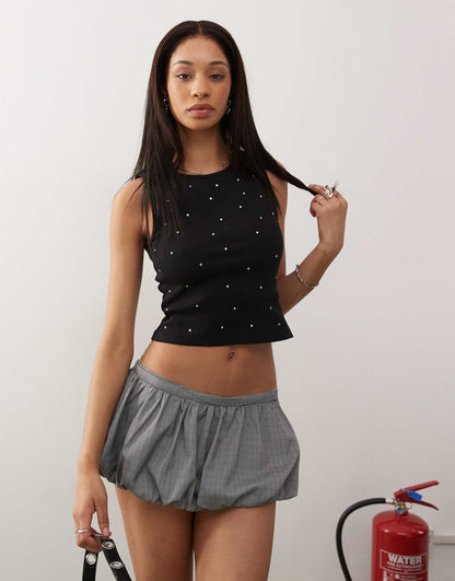 Rhinestone Ribbed Tank Top