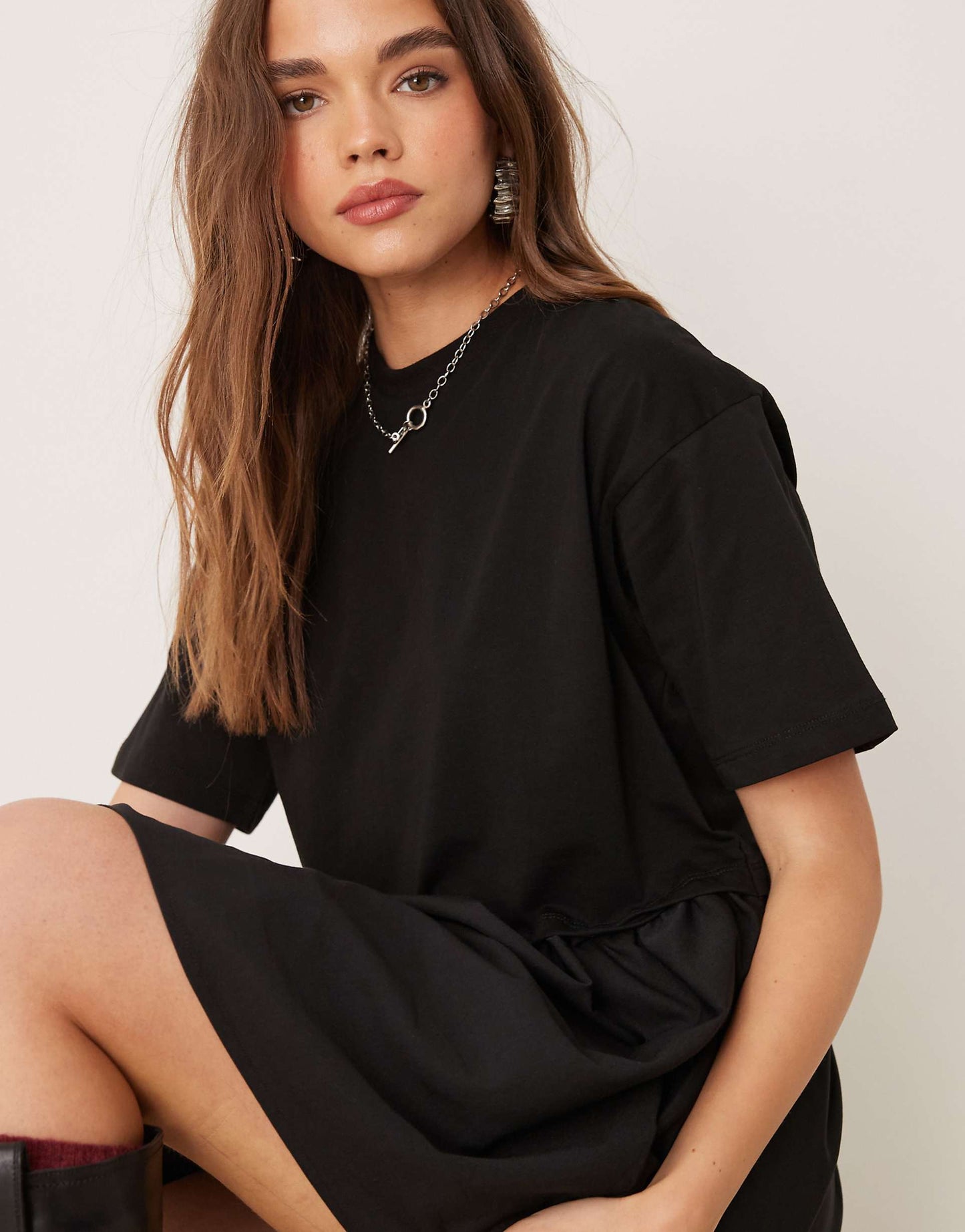 Short Sleeve T-Shirt Poplin Hybrid Smock Mini Dress