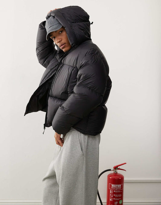 Down Hooded Puffer Coat With Zip Pockets