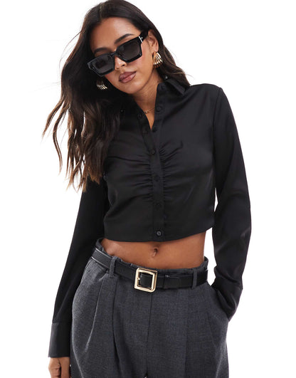 Ruched Detail Cropped Shirt