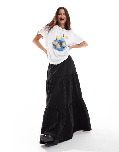 Str Poplin Boho Midi Skirt