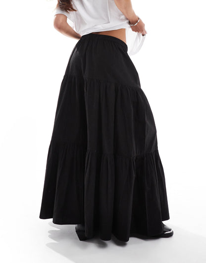 Str Poplin Boho Midi Skirt