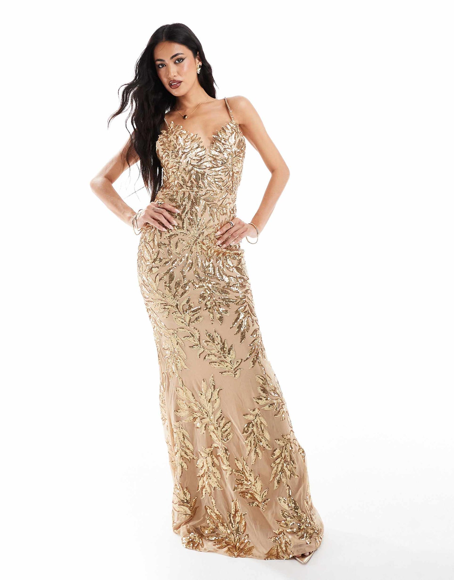 Cross Back Diamante Strap Sequin Maxi