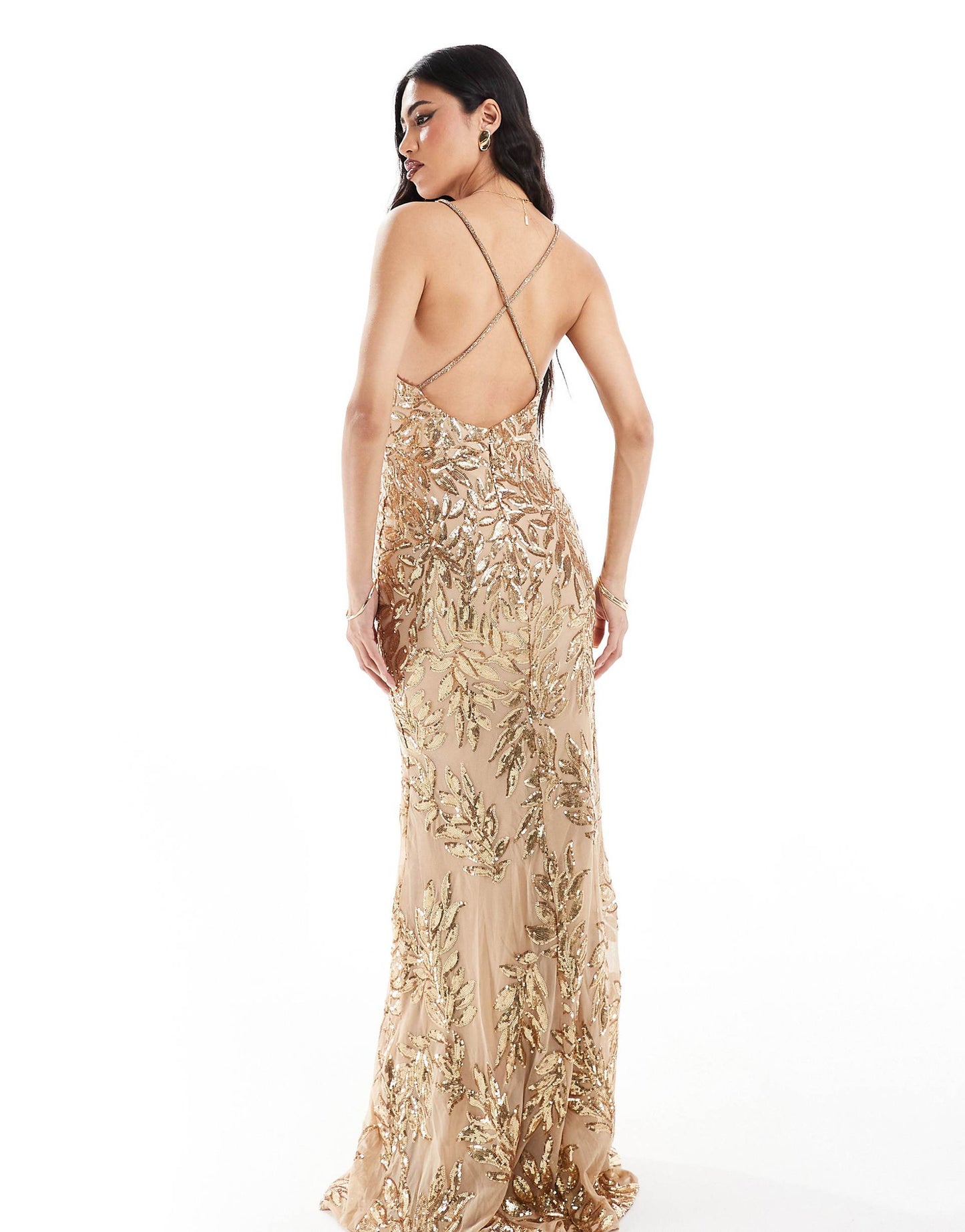 Cross Back Diamante Strap Sequin Maxi