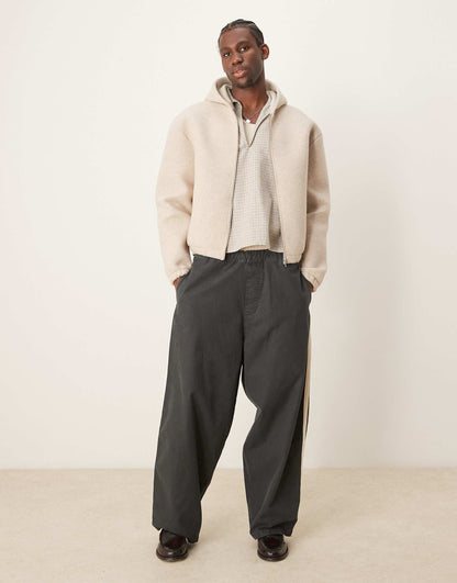 Premium Oversized Boxy Felt Zip Through Hoodie