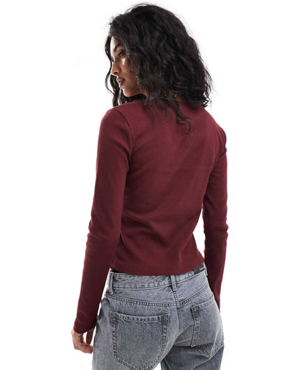 Button Through Split Hem Long Sleeve Top